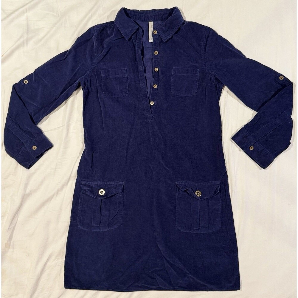 Vtg old navy Corduroy Shirt Dress S Blue Button Tab Long Sleeve Indie Grunge Y2K - Picture 2 of 16